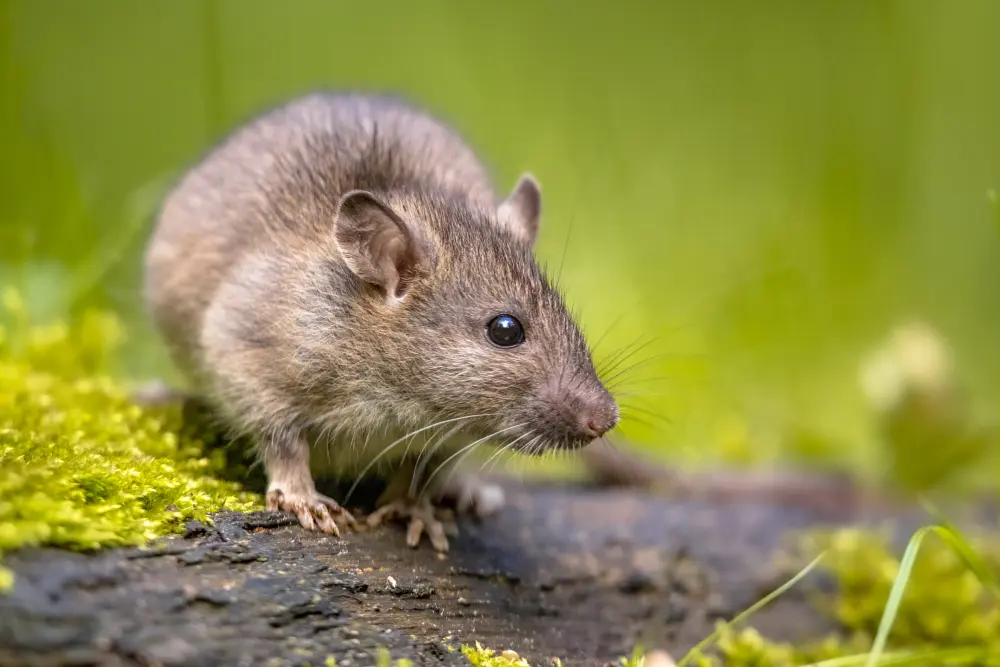 brown rat in grass on river bank