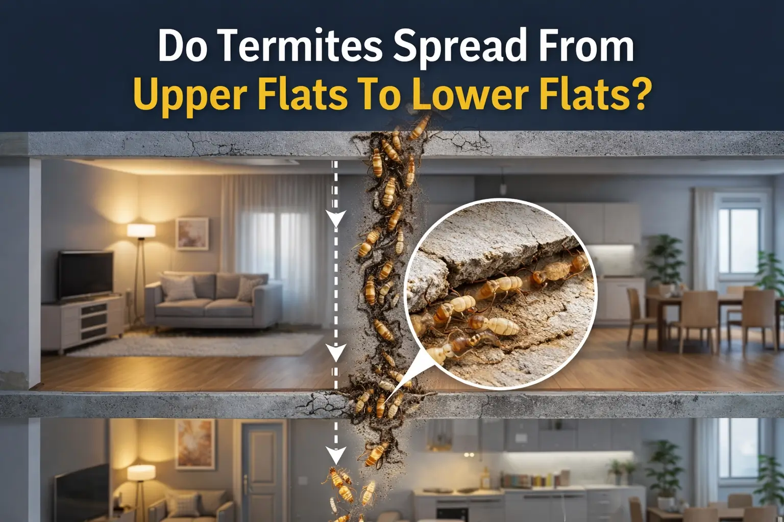 do termites spread from upper flats to lower flats