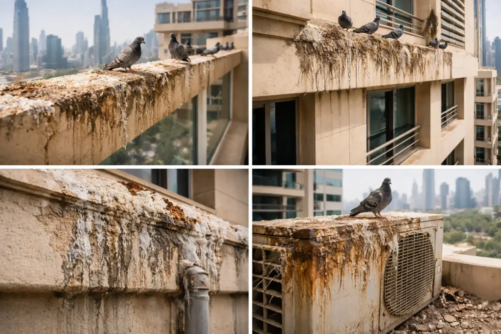 bird droppings corrode building facades in dubai