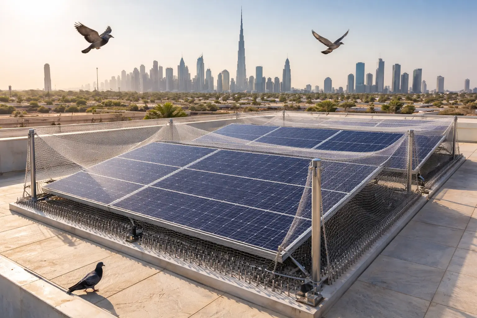 how to protect solar panels from birds in dubai