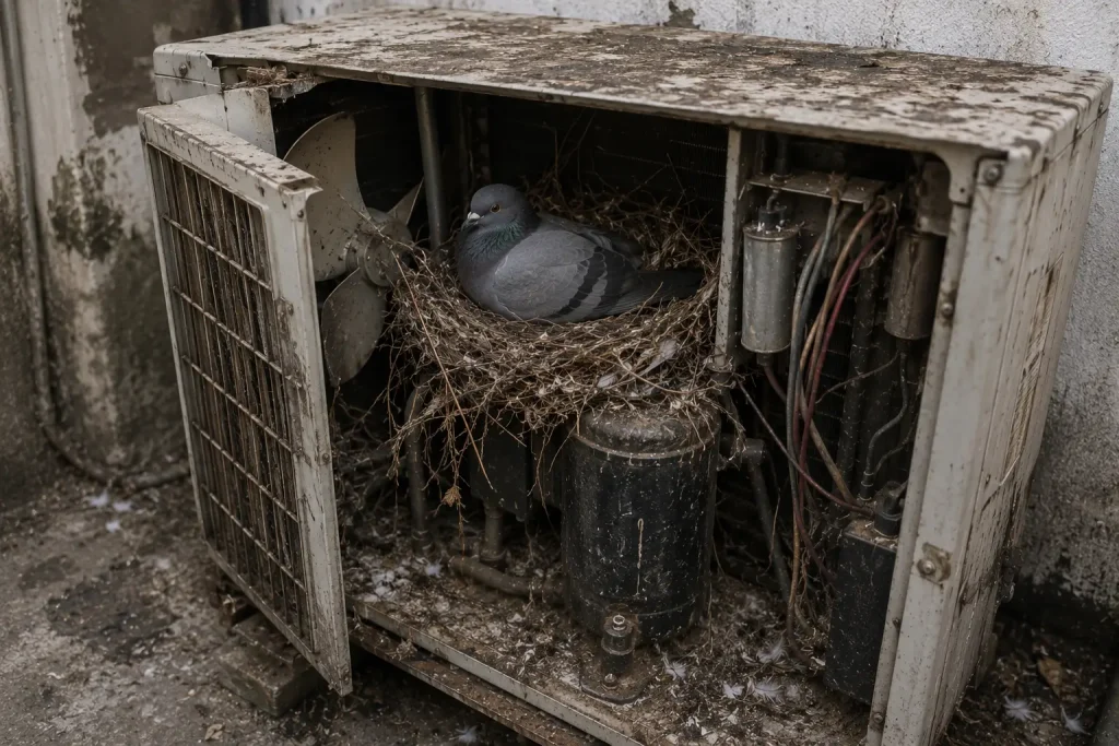 birds nesting on ac units