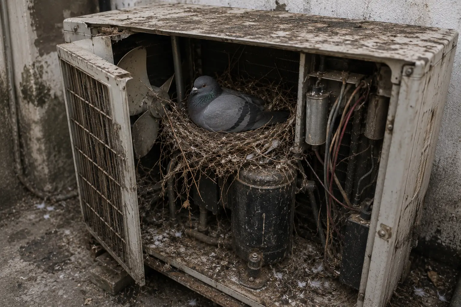 birds nesting on ac units